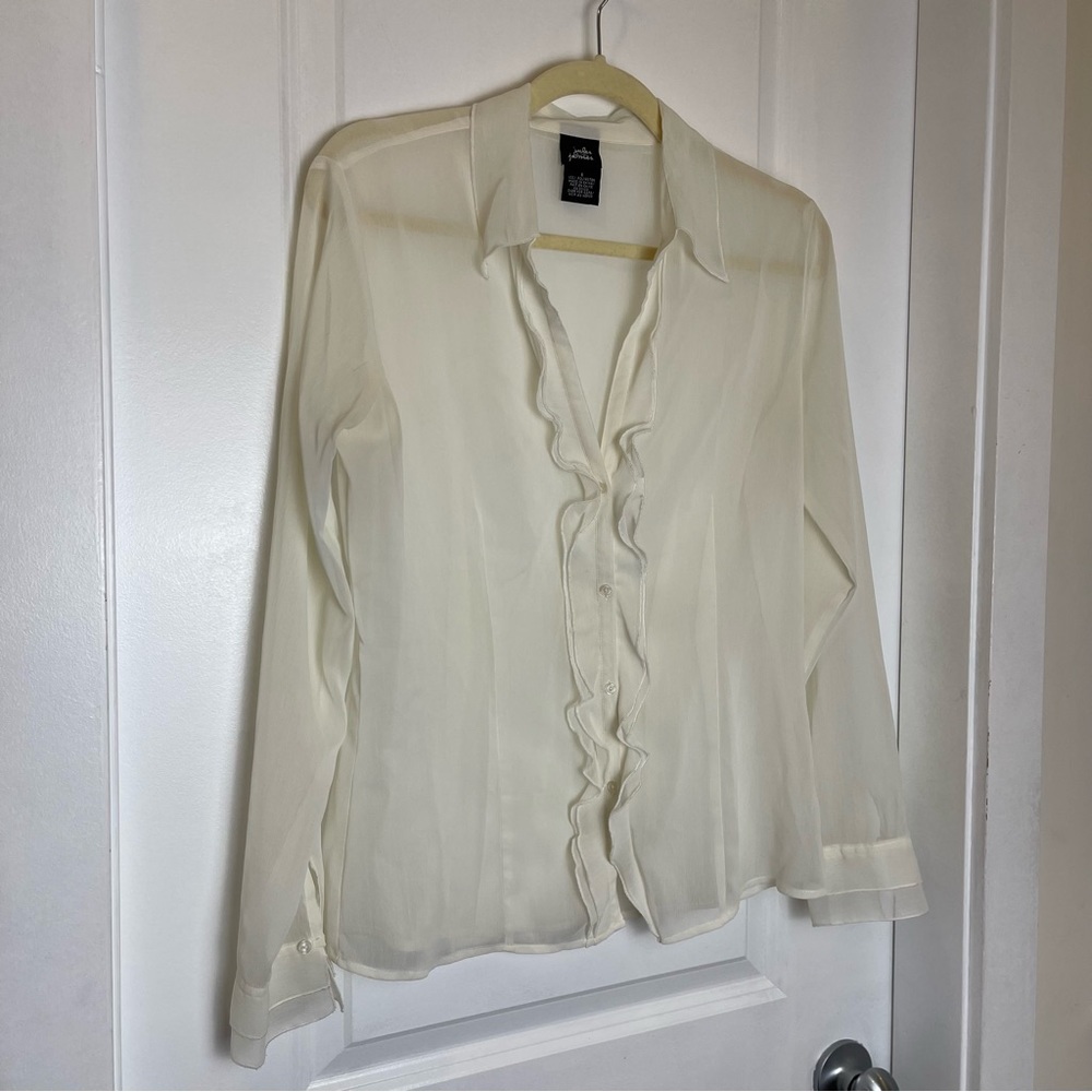 Ruffle-Front Sheer Blouse - Cream